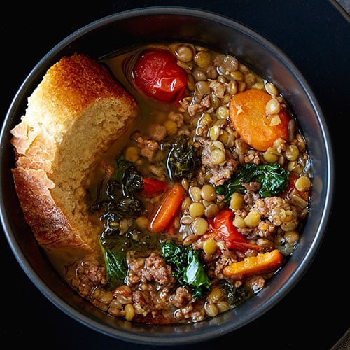 Kale Lentil Sausage Stew Recipes Pampered Chef Canada Site